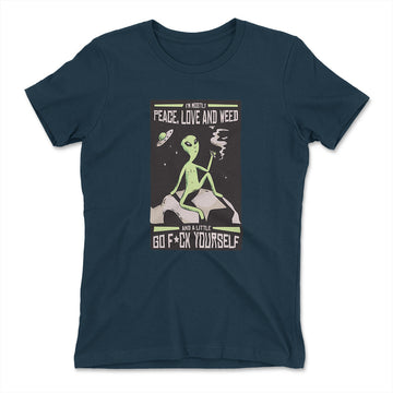 I Mostly Want Peace, Love And Weed Womens T-Shirt in Midnight Navy color
